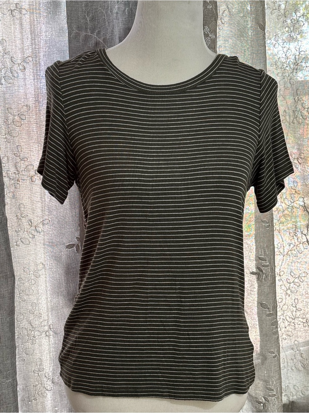 American Eagle Outfitters green and White Striped Short Sleeve Tee